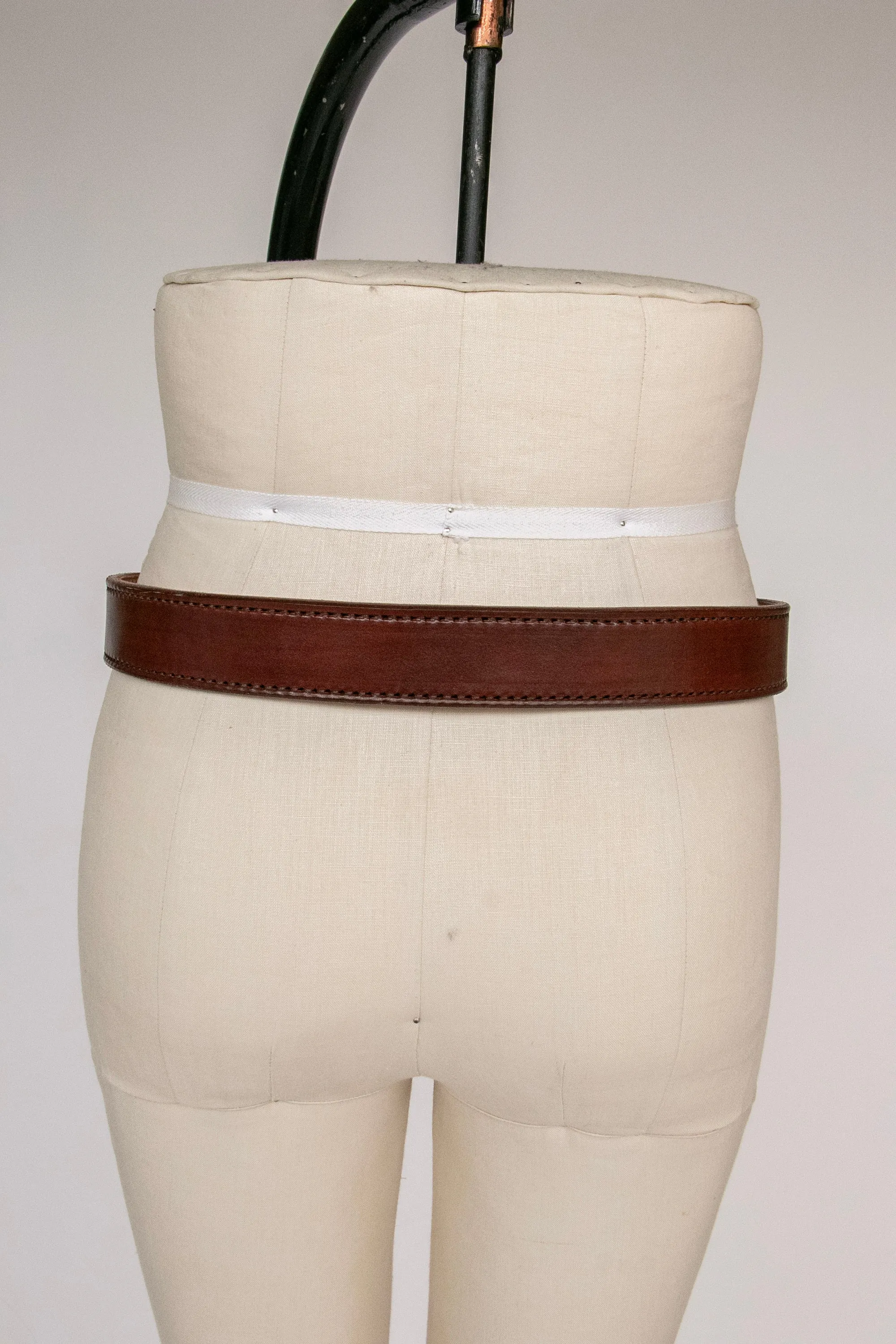1980s Belt Thick Leather Brown Cinch Waist M/L