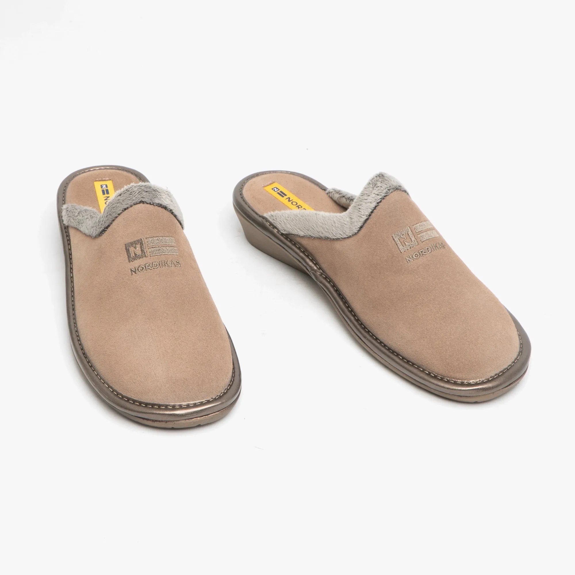 238 (AFELPADO) Ladies Suede Mule Slippers Brown