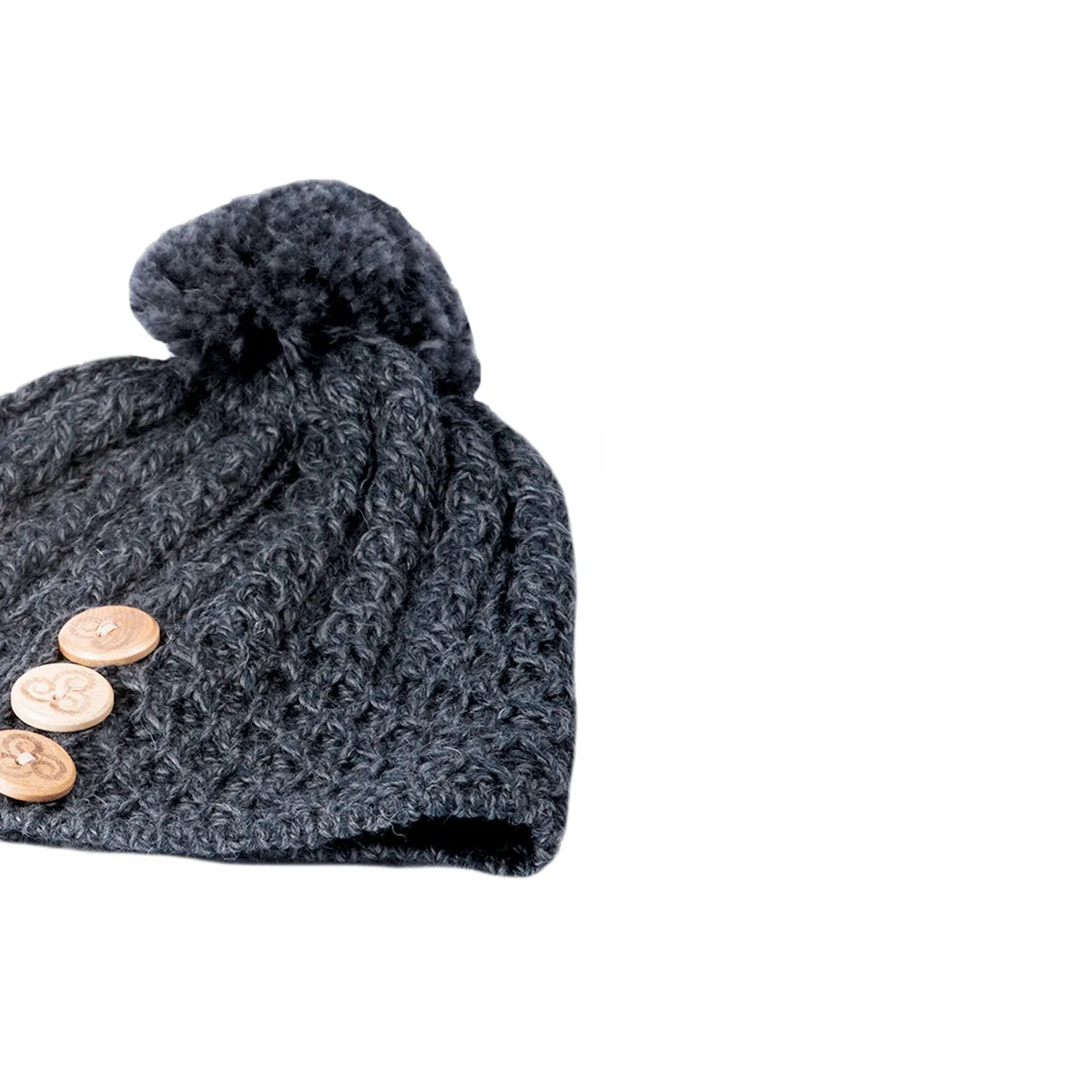 Aran Hat with buttons, Charcoal