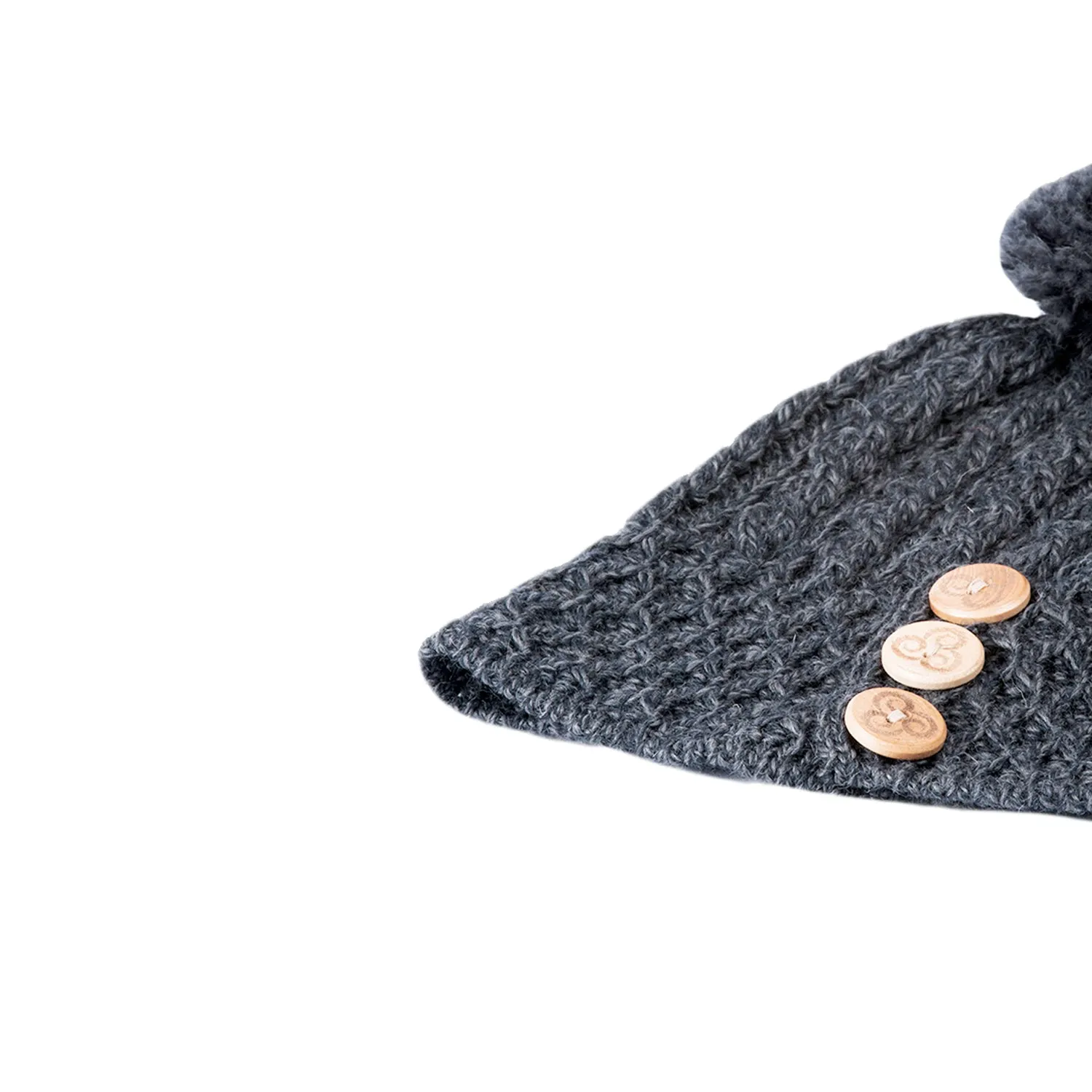 Aran Hat with buttons, Charcoal
