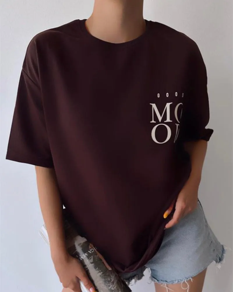 Blessyuki Fashion Simple Letter Print T-shirts Female Summer New Plus Size Cotton Soft Basic Tees Ladies Casual Harajuku Tops