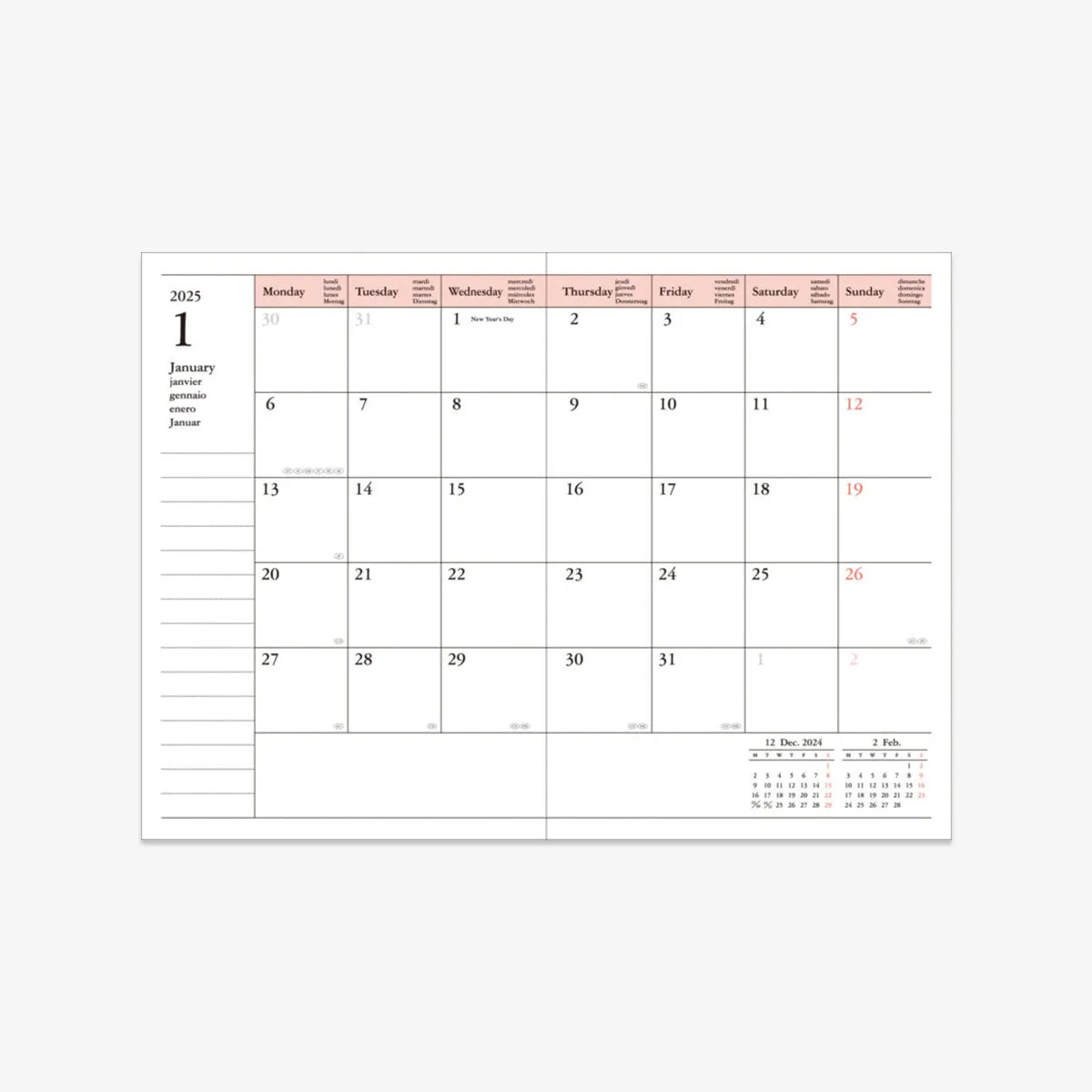 CALENDAR SEP 2024 - DEC 2025 A6 // MOUNTAIN PINK