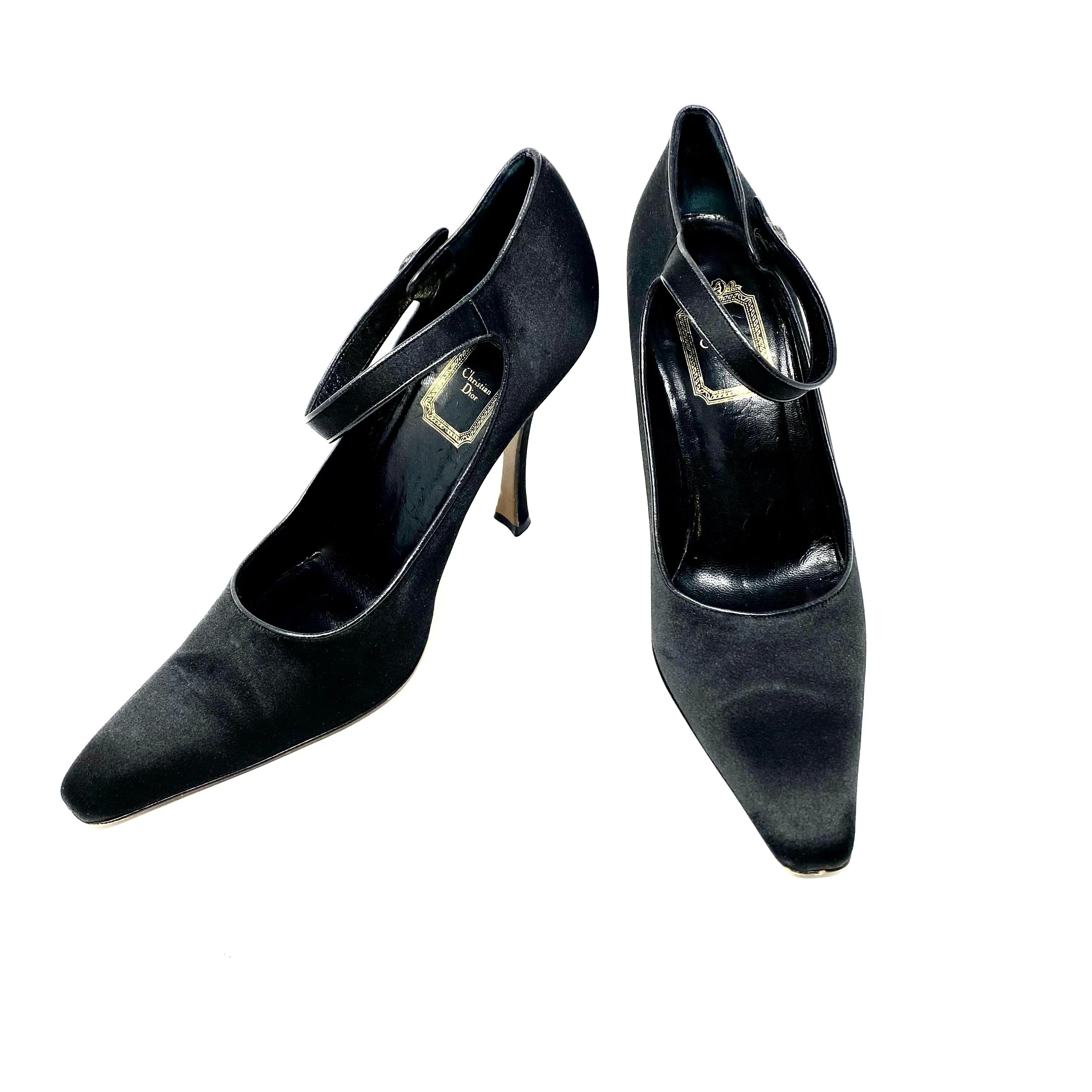 Christian Dior Black Satin Mary Jane Pumps Heels Size 39.5 | 9