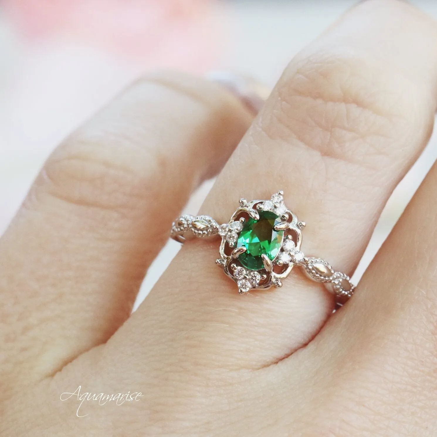 Claire Emerald Ring- Sterling Silver