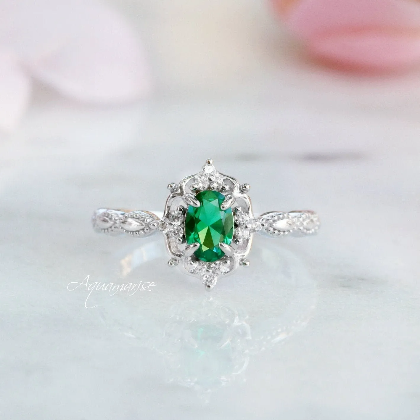 Claire Emerald Ring- Sterling Silver