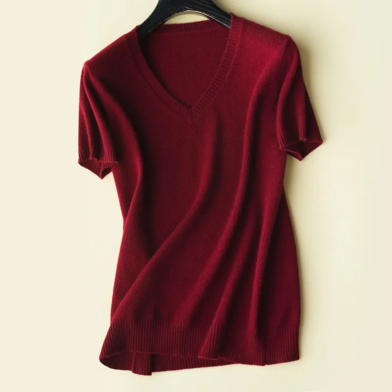 Colorful V-Neck Cashmere Top