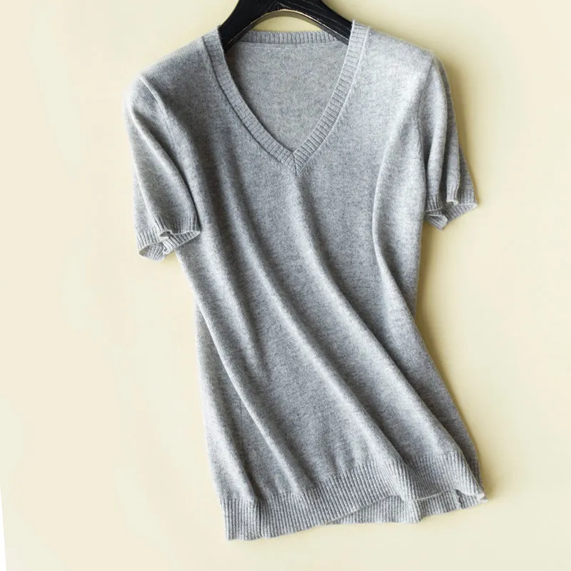 Colorful V-Neck Cashmere Top