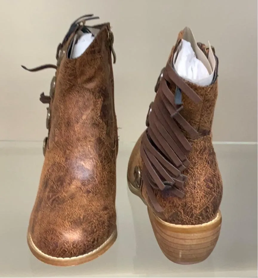 Dolly Ankle Western Boot with Side Fringes and grommets shoes