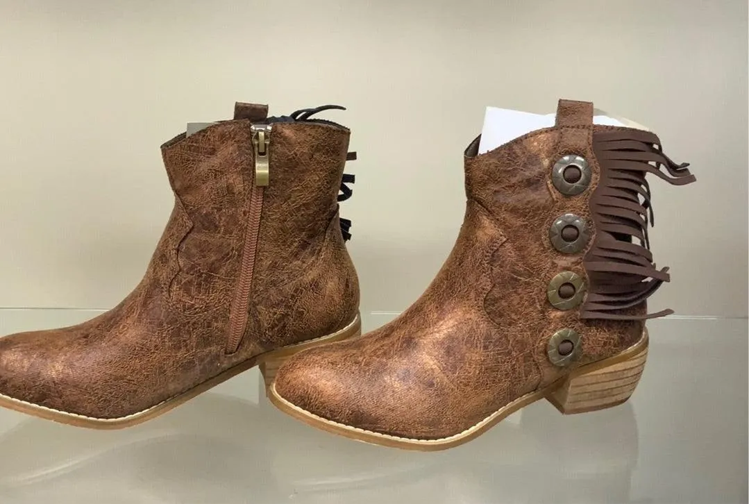 Dolly Ankle Western Boot with Side Fringes and grommets shoes