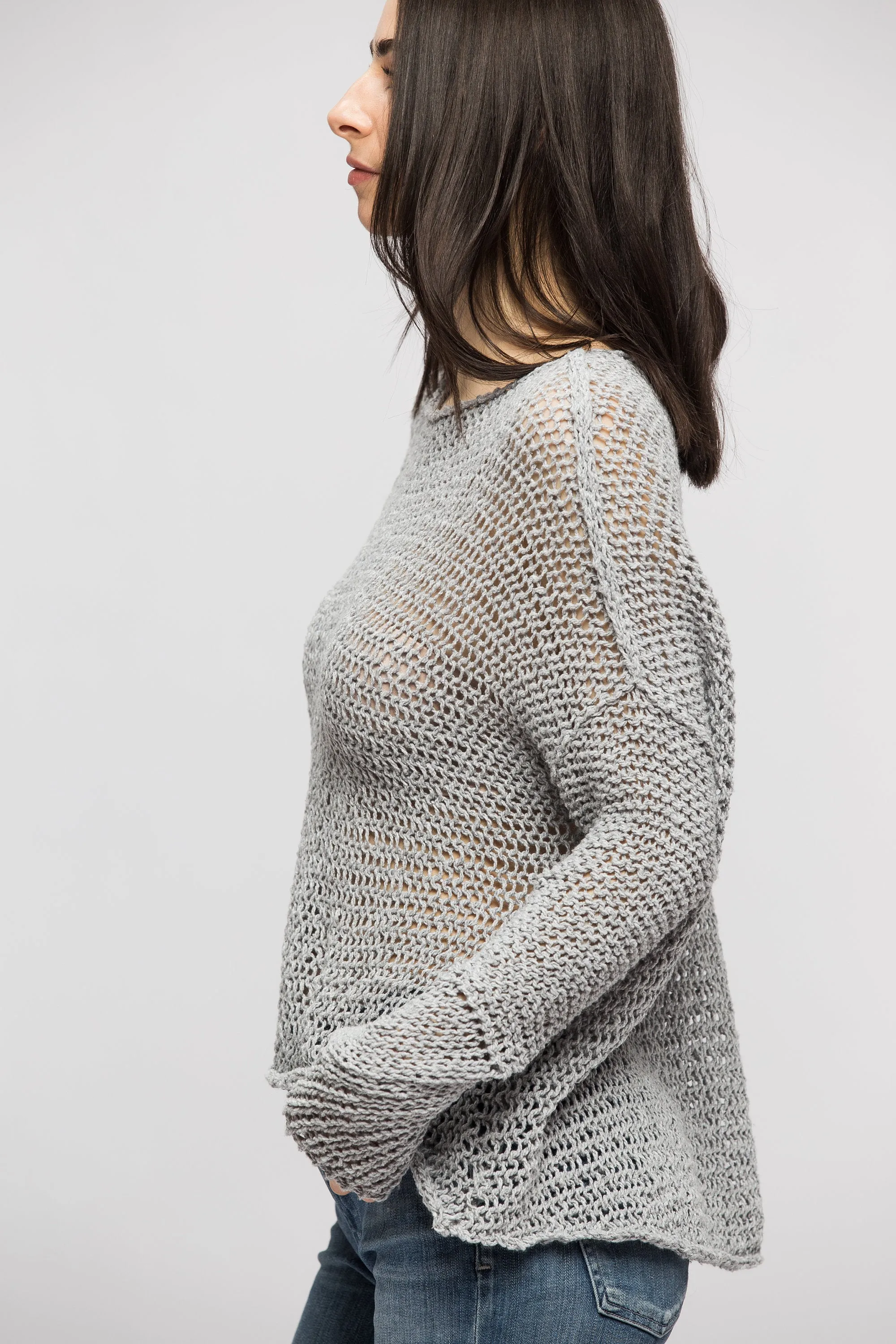 Grey Cotton woman knit sweater.