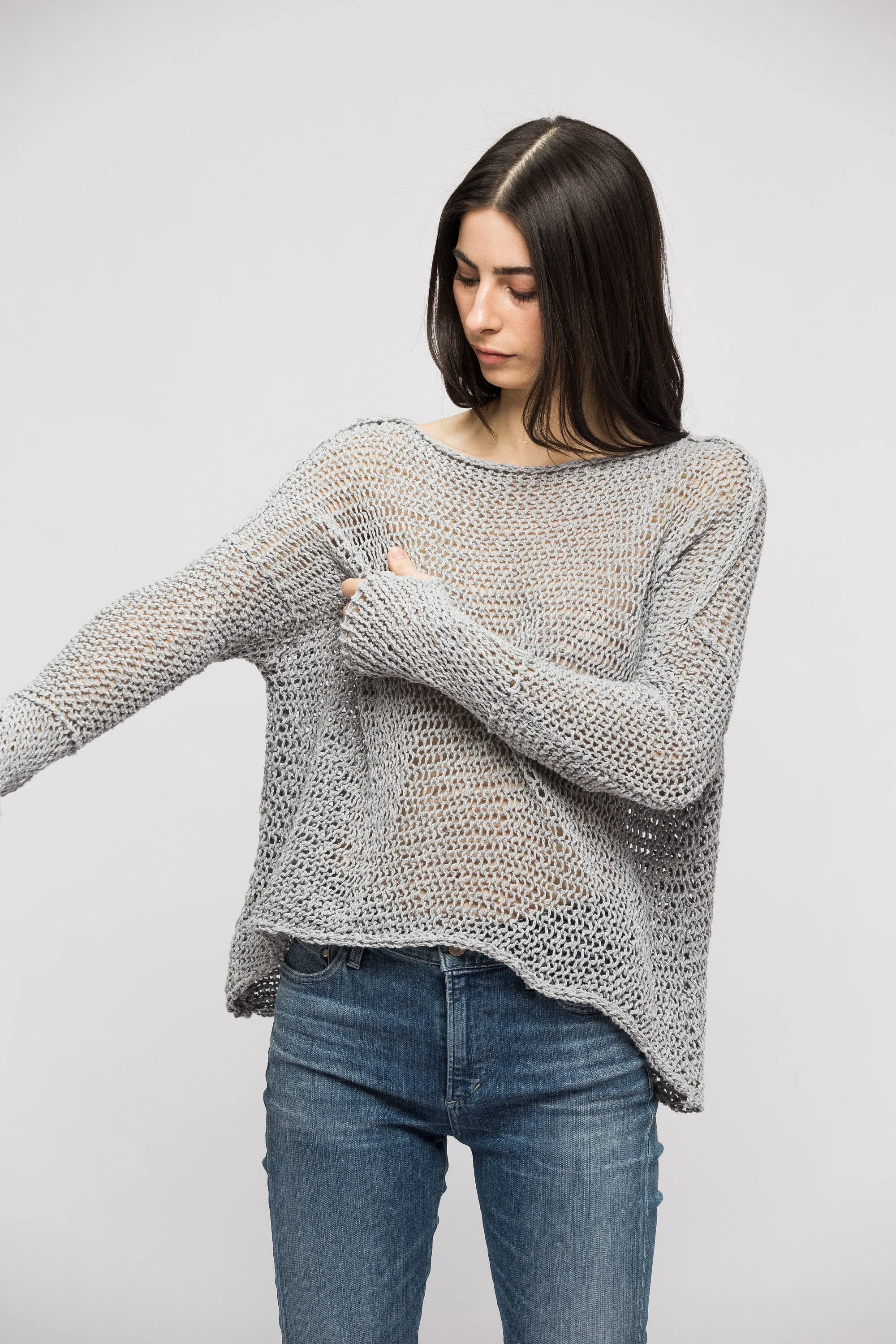 Grey Cotton woman knit sweater.