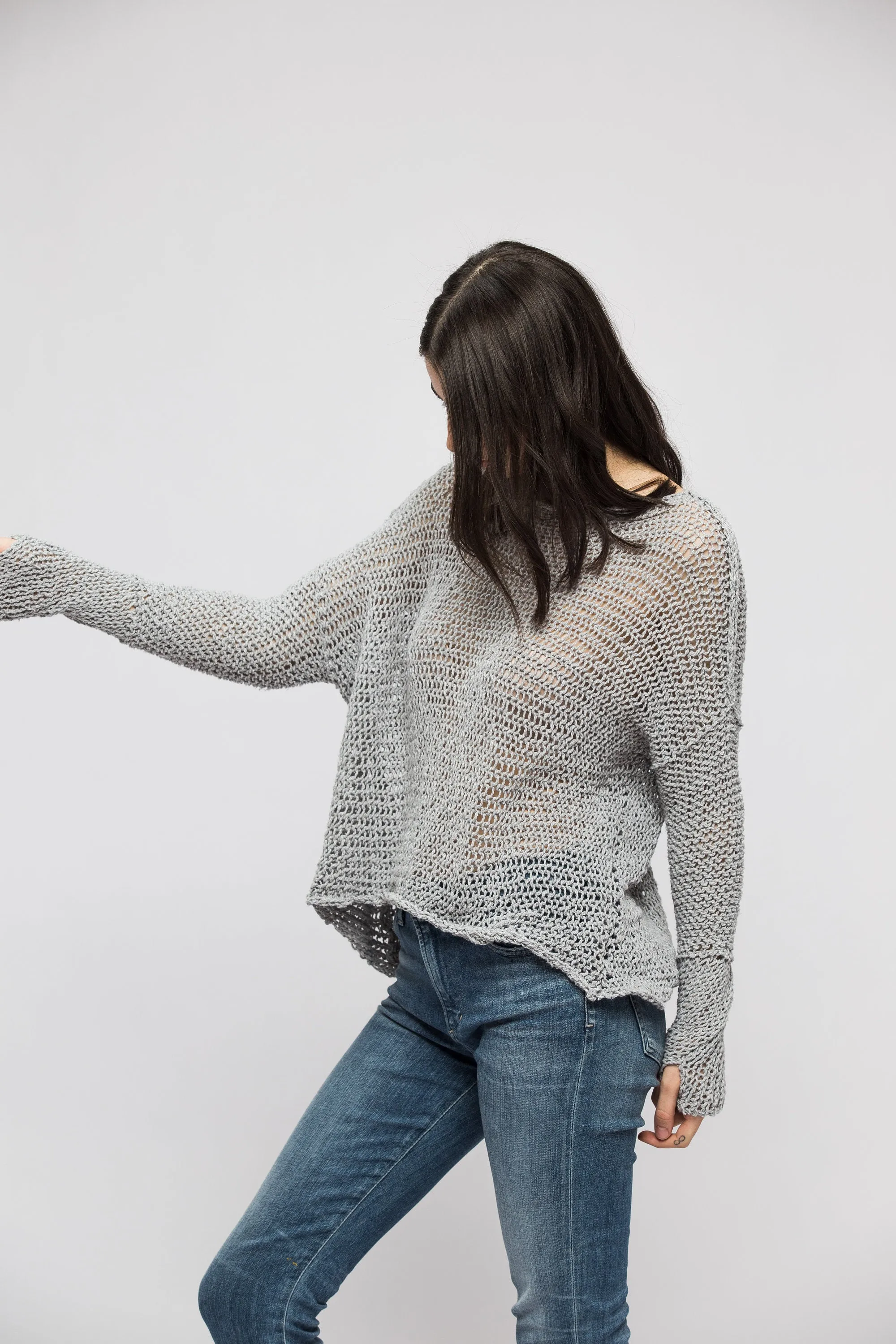 Grey Cotton woman knit sweater.