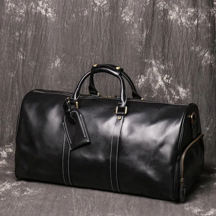 Handmade Full Grain Leather Duffle Bag | Cowhide Large Vacation Travel Bag | Travel Holdall, Lightweight Cabin Luggage, Leather Gym Bag