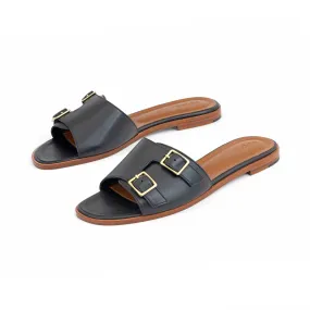 Heidi Slide in Black Nappa Leather