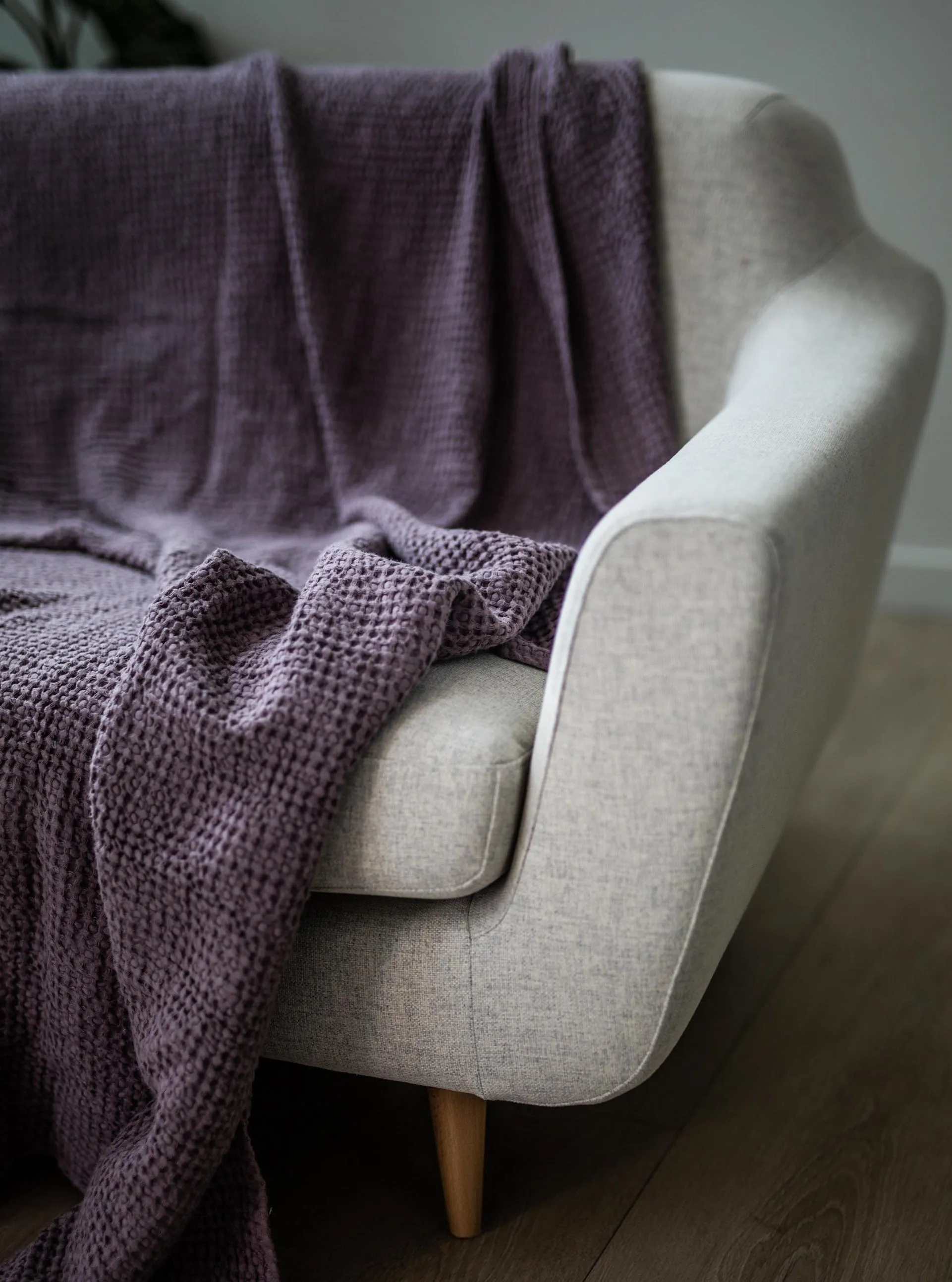 Linen Waffle Blanket - Dusty Lavender