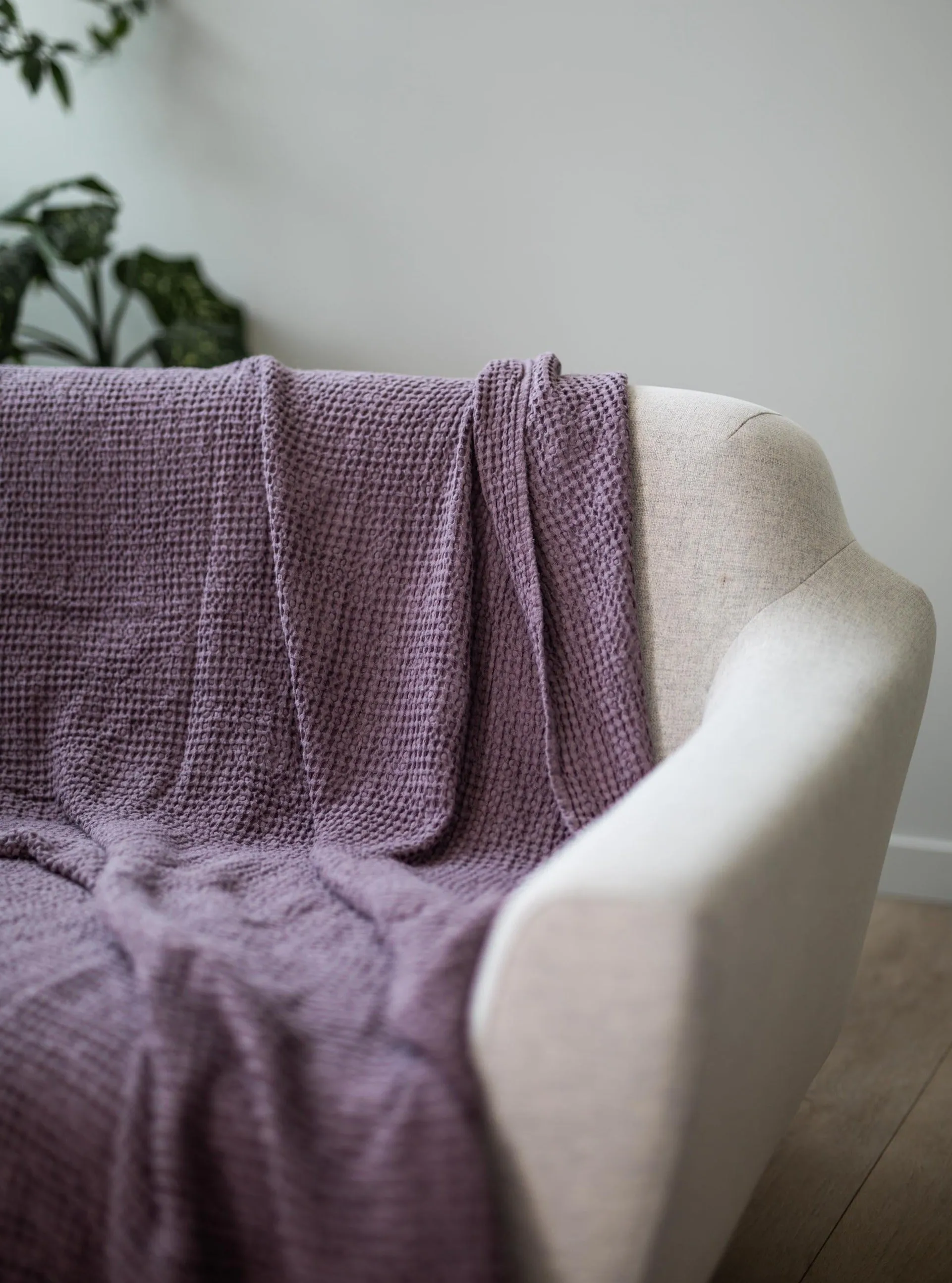 Linen Waffle Blanket - Dusty Lavender