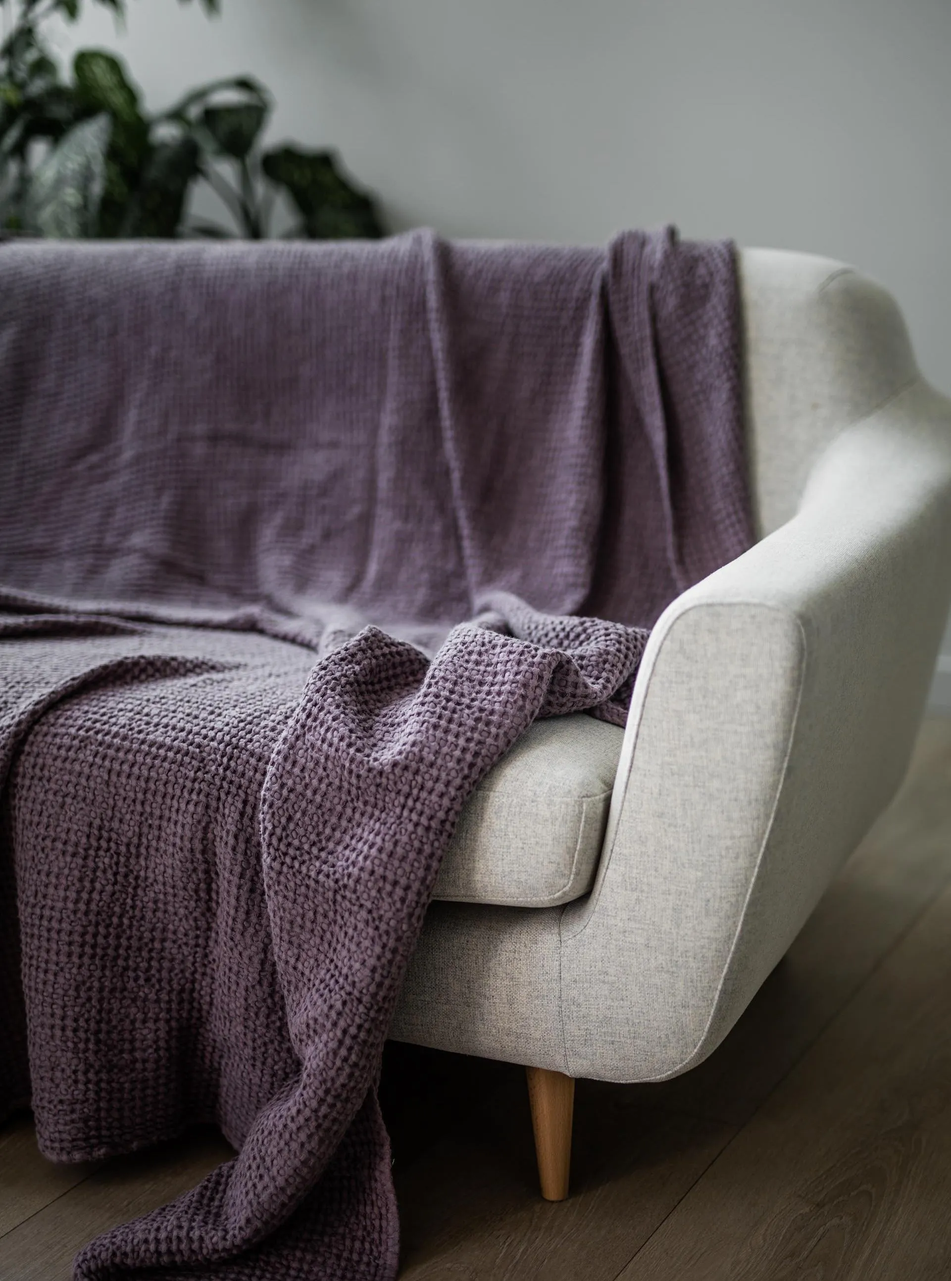 Linen Waffle Blanket - Dusty Lavender