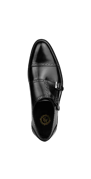 Midnight Black Leather Double Monk Strap Formal