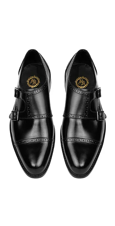 Midnight Black Leather Double Monk Strap Formal