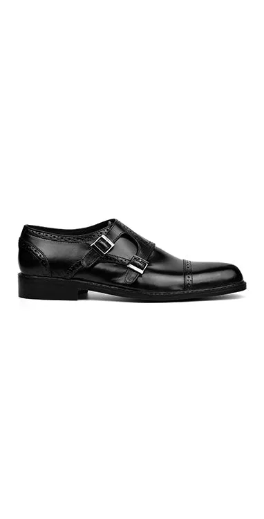 Midnight Black Leather Double Monk Strap Formal