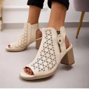 Oatmeal Summer Block Heel Sandal