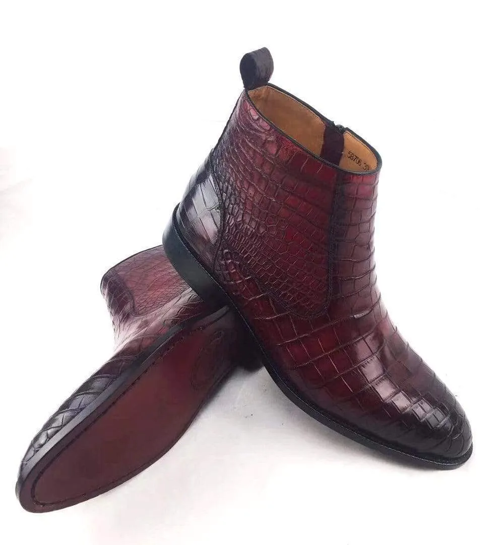 Preorder Customs Mans Handmade Lace Up Leather Ankle Boots Vintage Crocodile Belly Leather