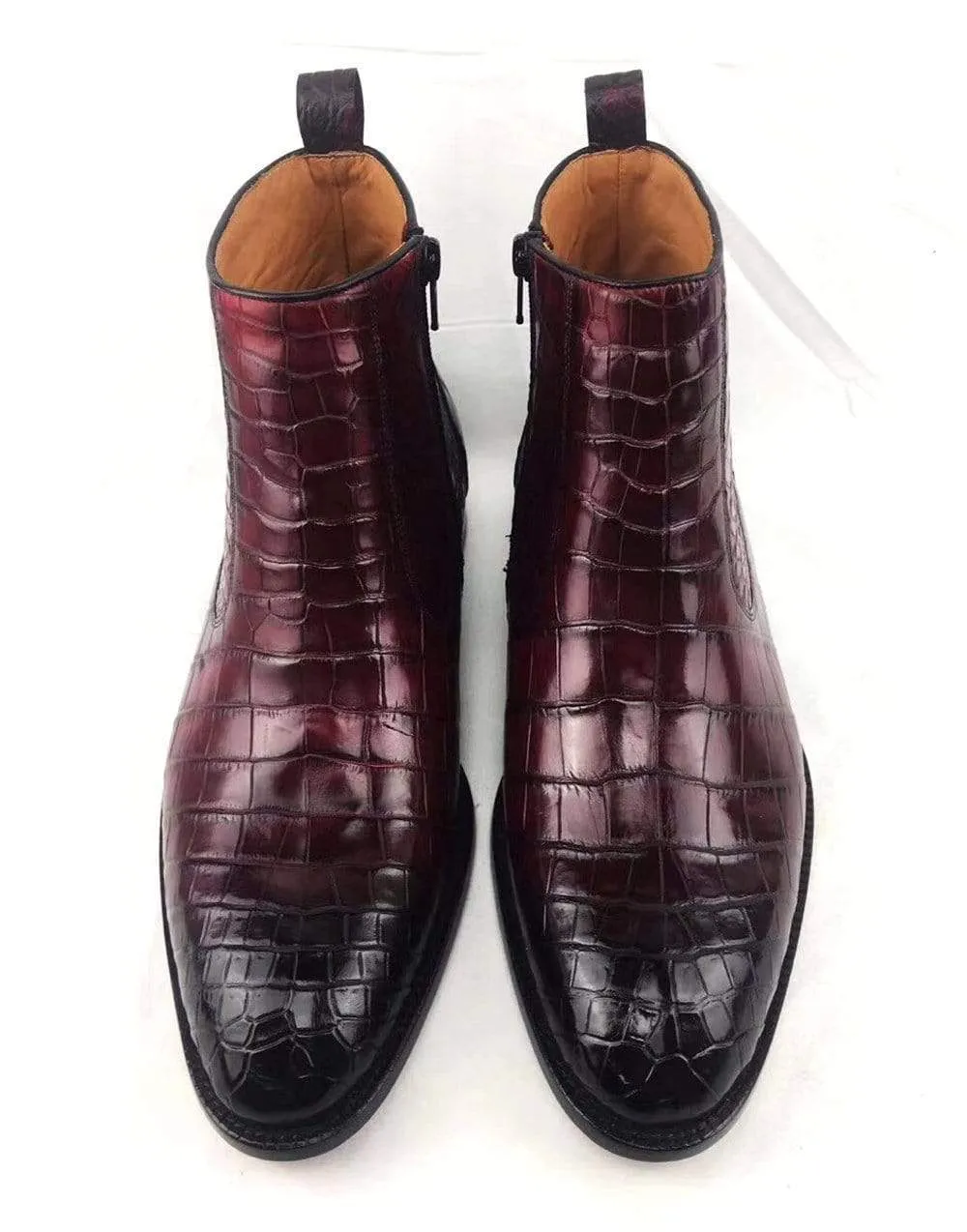 Preorder Customs Mans Handmade Lace Up Leather Ankle Boots Vintage Crocodile Belly Leather
