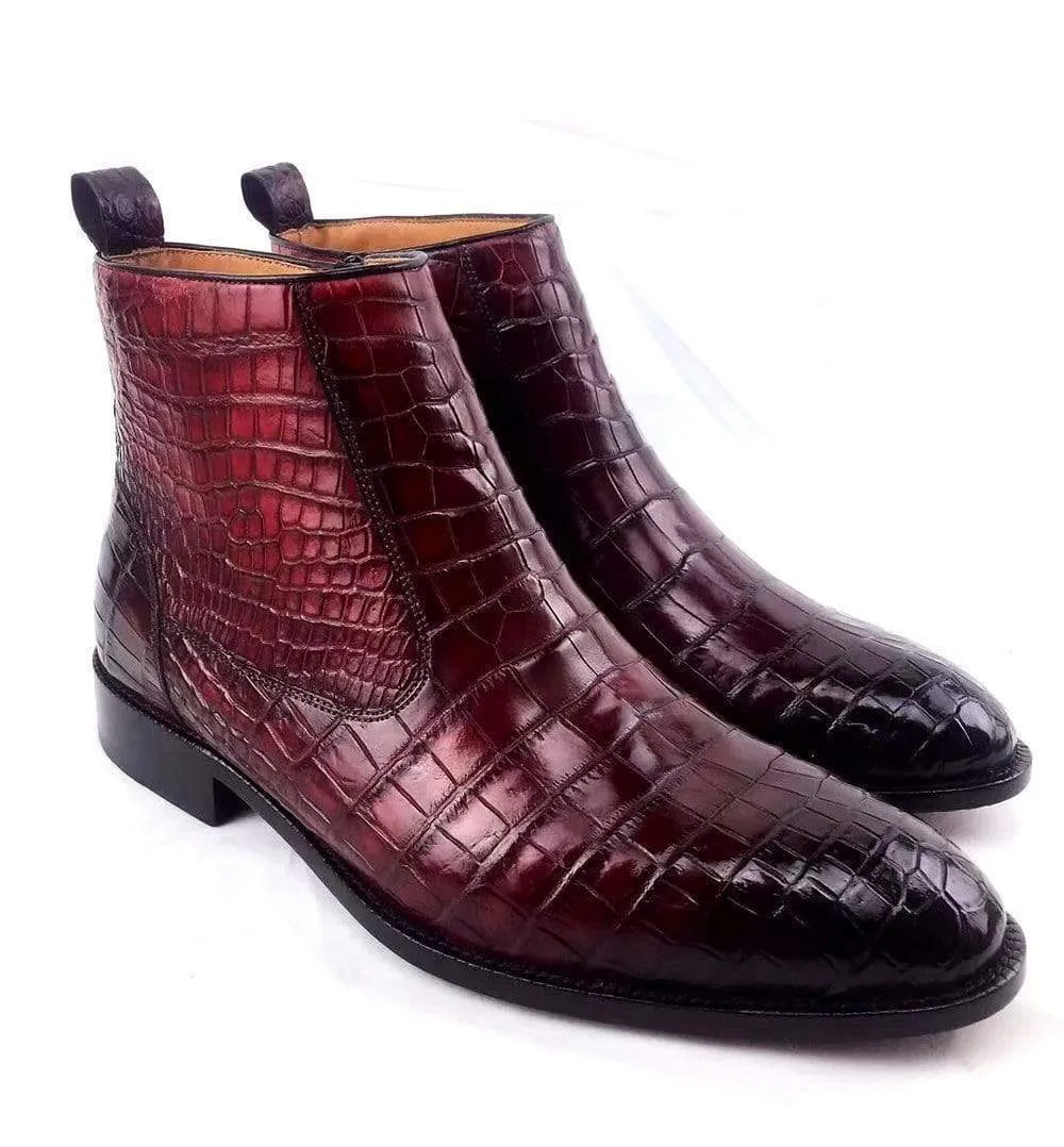 Preorder Customs Mans Handmade Lace Up Leather Ankle Boots Vintage Crocodile Belly Leather