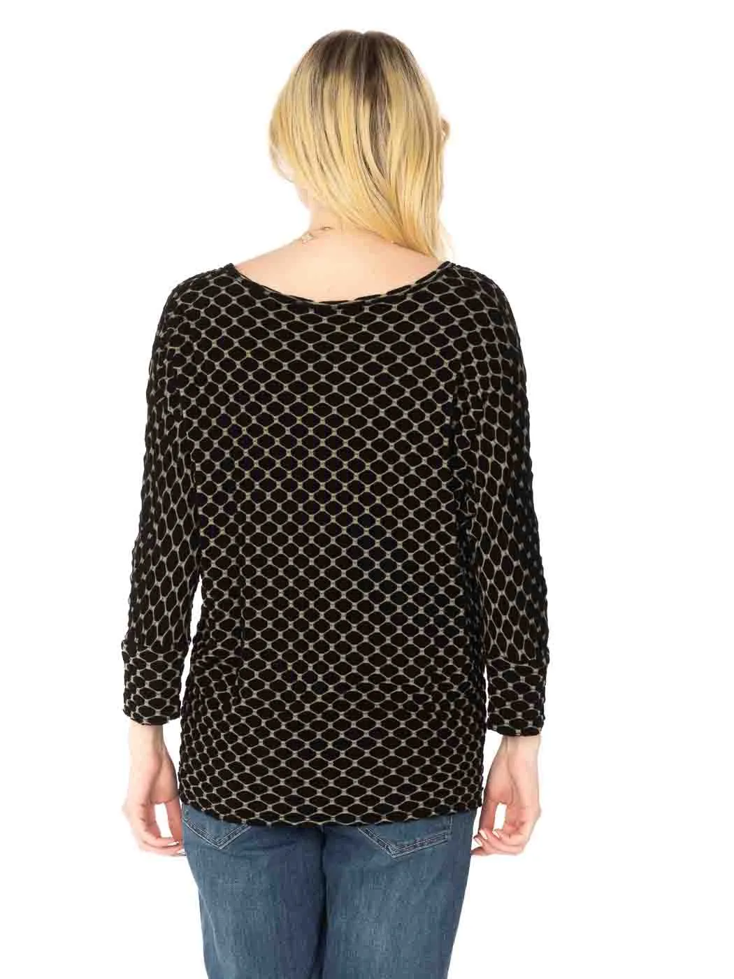 Tianello "Taupe Honeycomb" Knit Jersey "Gaby" Blouse
