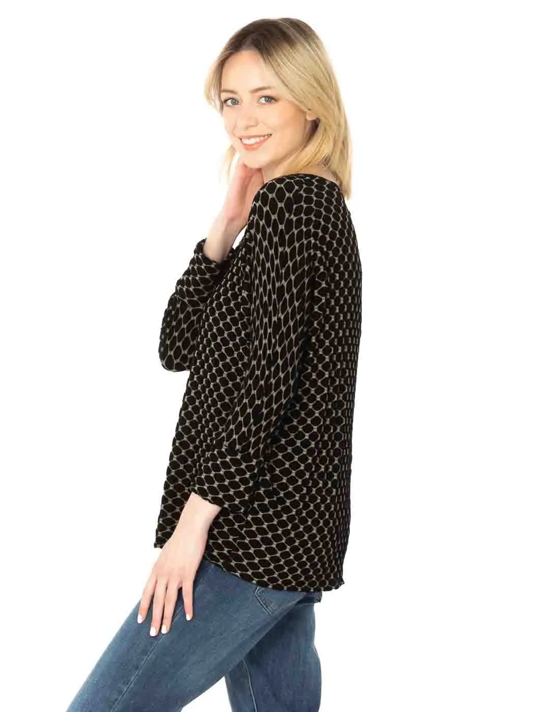 Tianello "Taupe Honeycomb" Knit Jersey "Gaby" Blouse