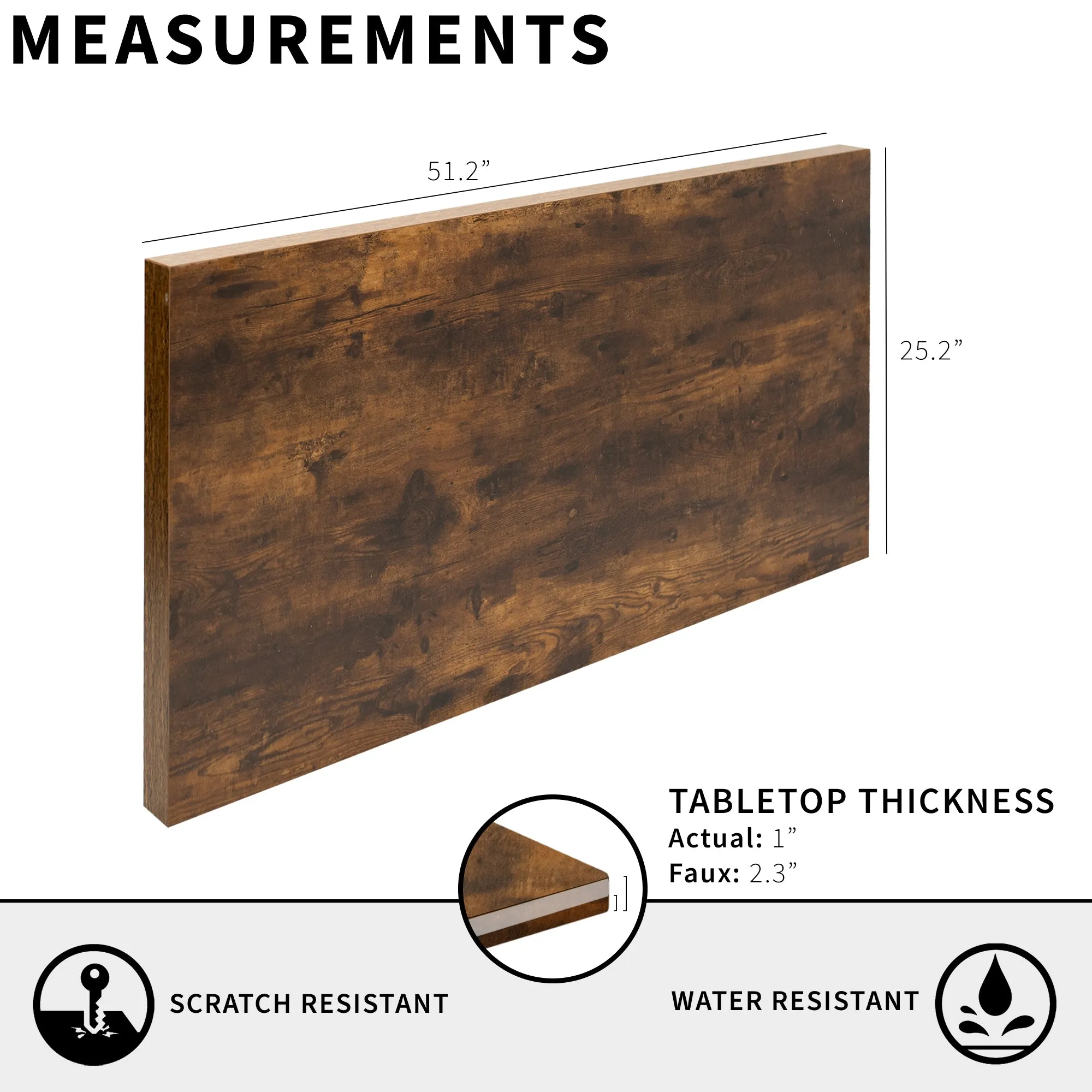 Vintage Brown 51" x 25" Extra Thick Table Top
