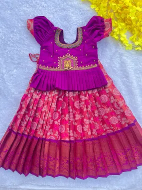 Violet Aari Work Top and Pink Floral Skirt: A Stylish Fusion